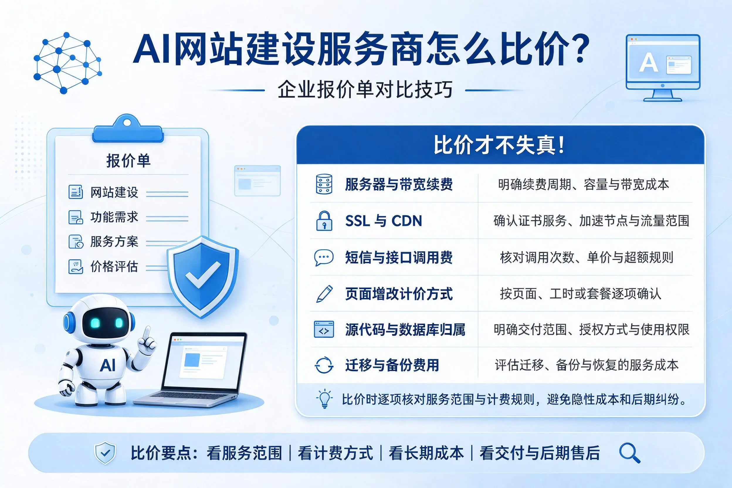 AI网站建设服务商怎么比价？池州企业报价单对比技巧